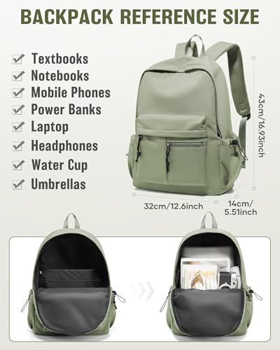 School Backpack for Girls Boys Bookbag Cute Aesthetic College Backpack Women Middle High School Teen Students Book Bag Lightweight Gym Work Laptop Casual Daypack Backpacks Men Green - color: Green