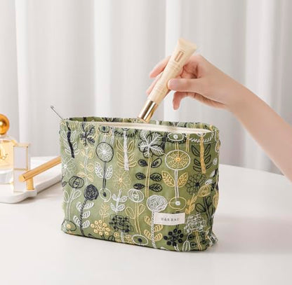 getgto 2 Pcs Makeup Bags, Large Cosmetic Bag Travel Toiletry Bag Organizer for Women, Embroidery Craft,Makeup Bag Small Cosmetic Pouch Purse with Zipper Gifts for Girls Teen - color: Green tree
