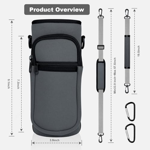 Water Bottle Holder with Strap, Water Bottle Carrier Bag with Phone Pocket, Shoulder Hand Strap Insulated Neoprene 32/40 oz Water Bottle Sleeve for Walking Hiking Camping Gym - color: 6 GRAY, size: under 32oz