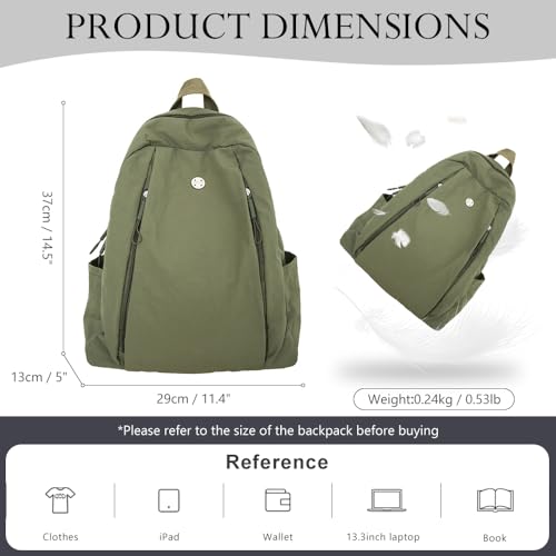 Nylon Backpack for Women Men, Waterproof Travel Backpack Purse Casual Daypack, Gym School Backpack for Daily Cycling (Green) - color: Green