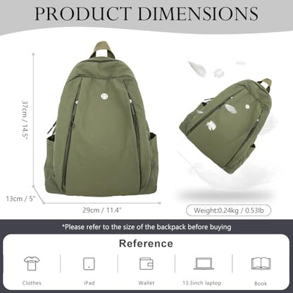 Nylon Backpack for Women Men, Waterproof Travel Backpack Purse Casual Daypack, Gym School Backpack for Daily Cycling (Green) - color: Green