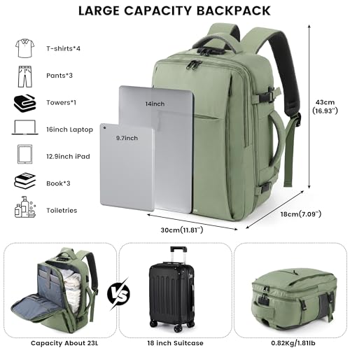 TANTOMI Travel Backpack for Women, Carry On Backpack with Wet-Dry Separation Compartment, TSA-Compliant Laptop Backpack, Personal Item Travel Bag with Anti-Theft Lock for Weekender (Green) - color: 1-green