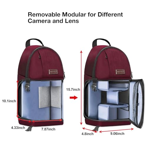 MOSISO Camera Sling Bag, DSLR/SLR/Mirrorless Camera Backpack Case Shockproof Photography Backpack with Tripod Holder & Removable Modular Inserts Compatible with Canon/Nikon/Sony/Fuji, Wine Red - color: Wine Red
