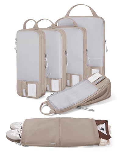 BAGSMART 6 Set /4 Set/2 Set Compression Packing Cubes for Travel, Lightweight Luggage Organizer Bags, Durable Space Saver Bags Travel Essentials - color: Camel-6 PCS, size: Set of 6