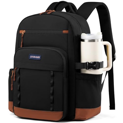 LOVEVOOK Laptop Backpack for Women with Large Cup Holder,15.6 Inch DIY Design Travel Work Backpack Computer Laptop Bag,Waterproof Nurse Teacher College Backpack Purse,Gifts for Women Men,Brown-Black - color: 1-brown - Black, size: 15.6 Inch