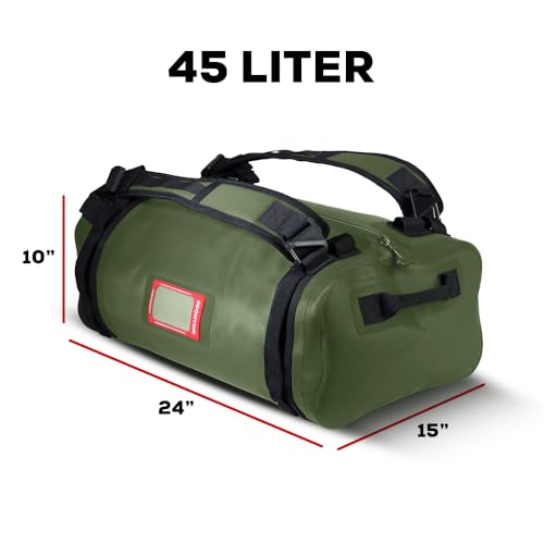 Uncharted Supply Co. The Vault Waterproof Duffel Bag - Airtight bag with Backpack Straps, Carry-On Size, Perfect for travel, boating, camping, recreation. (Olive, 45L) - color: Olive, size: 45L