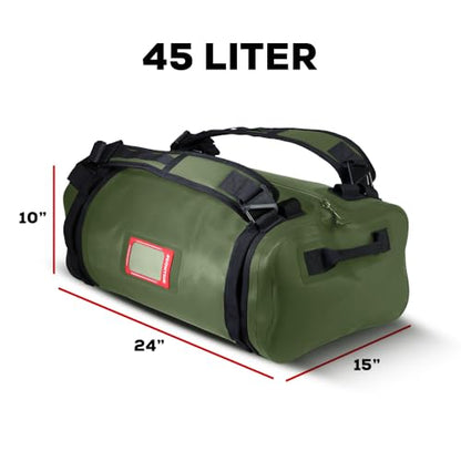 Uncharted Supply Co. The Vault Waterproof Duffel Bag - Airtight bag with Backpack Straps, Carry-On Size, Perfect for travel, boating, camping, recreation. (Olive, 45L) - color: Olive, size: 45L