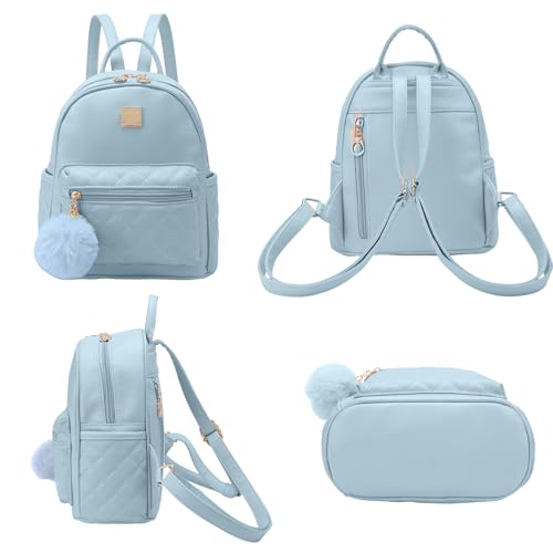 Girls Fashion Mini Backpack Purse Small Cute Plaid Leather Women Backpacks Little Bag, Mint Blue - color: Mint Blue