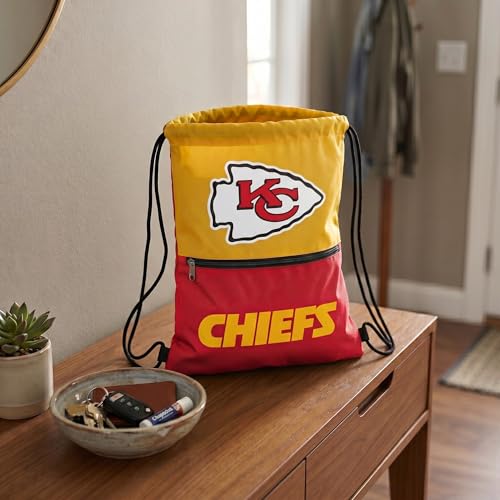 FOCO Kansas City Chiefs Big Logo Drawstring Backpack with Zippered Pocket – Limited Edition Chiefs Bag – NFL Gear for the AFC West – Show Your Team Spirit with Officially Licensed Chiefs Fan Gear - color: Kansas City Chiefs