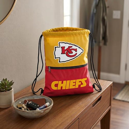 FOCO Kansas City Chiefs Big Logo Drawstring Backpack with Zippered Pocket – Limited Edition Chiefs Bag – NFL Gear for the AFC West – Show Your Team Spirit with Officially Licensed Chiefs Fan Gear - color: Kansas City Chiefs