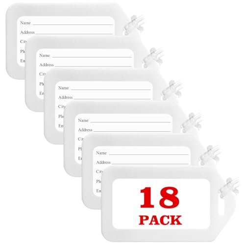 18 Pack Luggage Tag Bright Luggage Tags for Suitcases Bag Tags Name Tags for Kids Travel Accessories Must Haves by Sodsay (White) - color: White