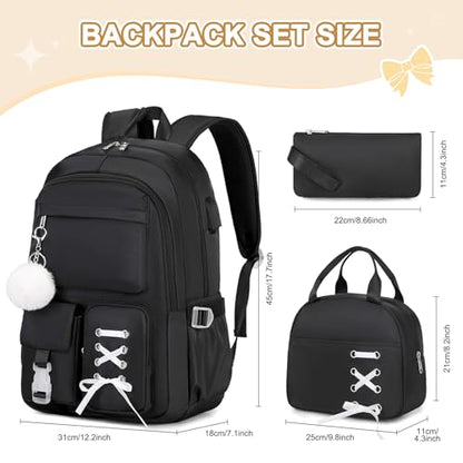 Scothen Backpacks for Girls, Girls Backpack with Lunch Box & Pencil Pouch for Teens Girl Kids Elementary Middle High School College Student Bookbag Daypack Laptop Travel Backpack for Women - color: Black