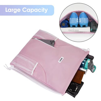 WANDF Drawstring Backpack Sports Gym Sackpack with Mesh Pockets Water Resistant String Bag for Women Men(Pink) - color: Pink
