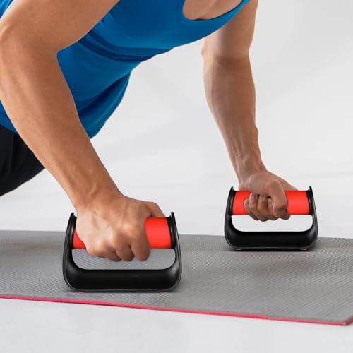 FOMIYES Push up Handles and Nonslip Push up Bars, Red Metal Pushup Stands for Home Workout, Strength Training Equipment with Floor Grip for Men and Women