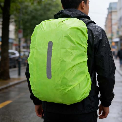 Lightweight Waterproof Backpack Cover, Packable Rain Cover for Backpack Protection, High-Visibility Reflective Travel & Hiking Rain Cover(Green)