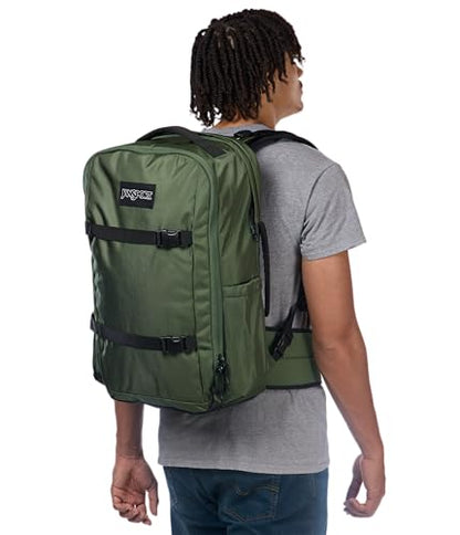 JanSport Venture Pack – Travel Pack With Large Main Compartment with Compression Straps, Dual Water Bottle Pockets, Padded Hip Belt & Luggage Trolley Pass-Through, Cargo Green - color: Cargo Green, style: Venture Pack