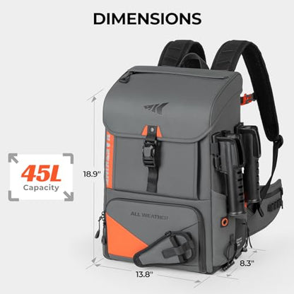 KastKing All Weather Fishing Tackle Backpack with Removable Rod Holders,Waterproof ArmorShield Fabric Fishing Bag Storage Fishing Gear - color: B: Grey（Without Waterproof Tackle Box）