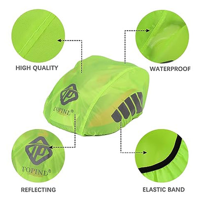 TOPIND Bike Helmet Cover High Visibility Waterproof Cycling Helmet Rain Cover with Reflective Strip Dustproof Breathable Mountain Road Bicycle Helmet Snow Cover Ride Gear - color: Green, size: Medium