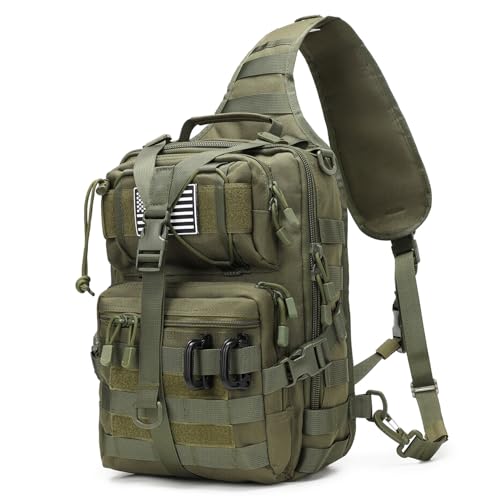 Tactical Sling Bag Backpack Military Rover Shoulder Sling Pack EDC Molle Assault Range Bag Crossbody Chest Pack (Army Green) - color: Army Green