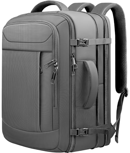 Extra Large Travel Backpack 45L Expandable, Waterproof Wet Pocket Carry On Daypack, Anti-Theft TSA 18 Inch Laptop Bag for Men Women Flight Approved Weekender Duffel, Grey - color: Grey, size: 17.3 inch (21"x13"x9")