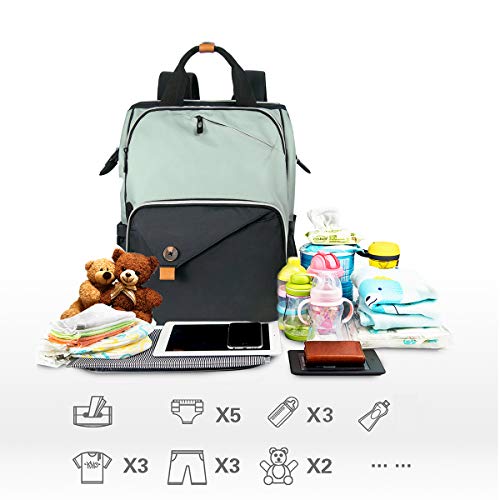 Hap Tim Diaper Bag Backpack,Large Capacity Travel Back Pack Maternity Baby Nappy Changing Bags, Double Compartments with Stroller Straps,Waterproof,Grey Black(US7340-GB) - color: Multi