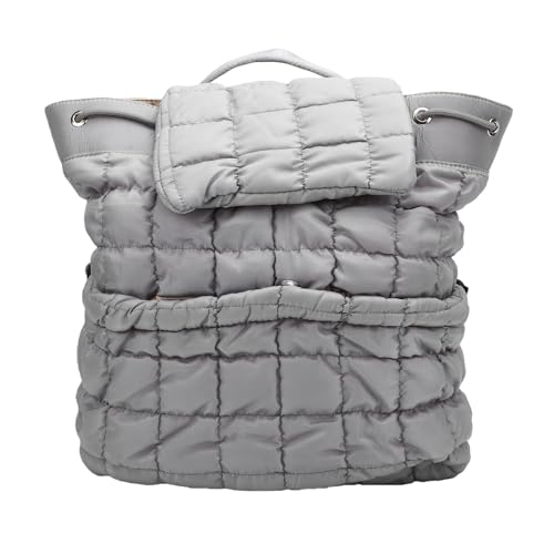 Quilted Backpack, Lightweight Casual Soft Daypack Large Capacity Quilted Backpack Purse, Ergonomic Versatile Polyester Puffy, for Travel Gym Hiker College (Grey)