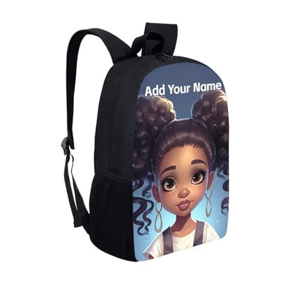 African Black Backpack for School Girls 3Rd Grade/4Th Grade Afro Girl Bookbag for Kids 8-12/6-8 Custom Name Book Bag Student Personalized School Bag with Water Bottle Holder - color: African Black Girl-10