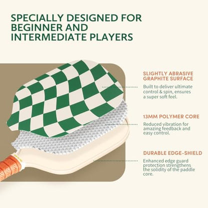 Pickleball Paddles Set of 2/4- USAPA Approved Graphite/Fiberglass Pickleball Racket, 2 Pickleball Rackets, 4 Balls and 1 Portable Carry Bag, Aesthetic Pickle Ball Set for Men Women Beginners - color: 2 Wave Check | Gray | Graphite