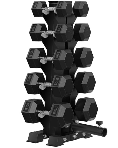 HANDBODE Rubber Coated Hex Dumbbell Set with A-Frame Rack, 100 lb - 600 lb Multiple Options Weight, Hexagon Non-Rolling Shape, Ergonomic Knurled Handle, Home Gym Equipment for Strength Training - style: 400 lb (20, 30, 40, 50, 60 lb) X 2 & Rack