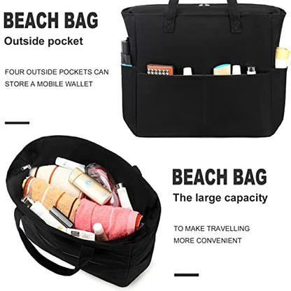 LEDAOU Beach Bag Waterproof Sandproof Women Beach Tote Pool Bag with Zipper for Swim Gym Grocery Travel with Wet Pocket | Sandproof - color: Black