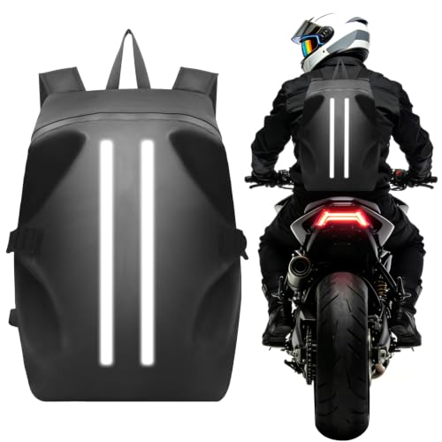 Motorcycle Backpack - Waterproof Helmet Backpack with Reflective Strips, Large Capacity Durable Cycling Backpacks for Men, Motorcycle Accessories Gear for Commuting & Outdoor Sports - color: Black-dual Reflective Strips