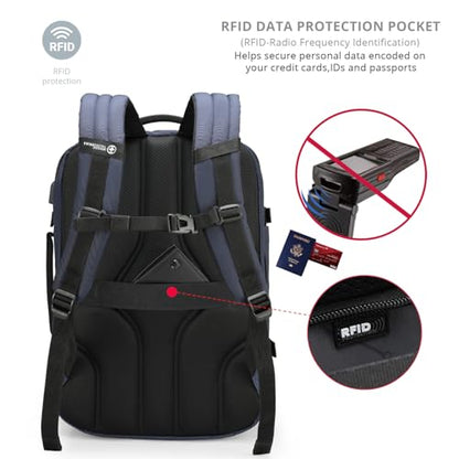 Swissdigital Design Travel Backpack 43L with USB Charging Port Laptop Backpack,TSA Friendly Flight Approved Carry-on Luggage Hand,Large Weekender Bag Fits 17 Inch Laptop Blue | SD1748-12 - color: Blue