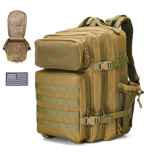 gracedon Tactical Backpack - Military Molle Bag 3 Days Pack for men and Women Large Assault Rucksack 45L (Khaki) - color: Khaki