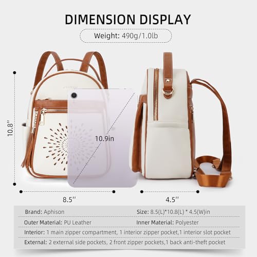 APHISON Small Backpack Purse for Women Cute PU Leather Mini Backpacks Ladies Casual Lightweight Travel Daypack Waterproof - color: 9-white Brown, size: Small