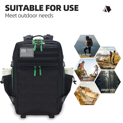 Lovelinks21 45L Tactical Assault Backpack - 3 Day Assault Pack with MOLLE Waterproof Rucksack (Back Green) - color: Back Green