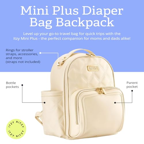 Itzy Ritzy Mini Diaper Bag Backpack – Chic, Compact Mini Plus Backpack with Changing Pad, 10 Pockets (6 Internal, 4 External), Grab-Top Handle & Rubber Feet (Milk & Honey) - color: Milk & Honey