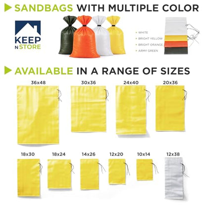 Heavy Duty Sand Bags Pack of 12, Bright Yellow Empty Sandbags with Built-In Ties, Woven Polypropylene UV Protection 1600 Hours, Fillable Bags for Flood Control, Weight, 18x24 inches, 60 Pounds Volume - size: 18"W x 24"L, style: Pack of 12
