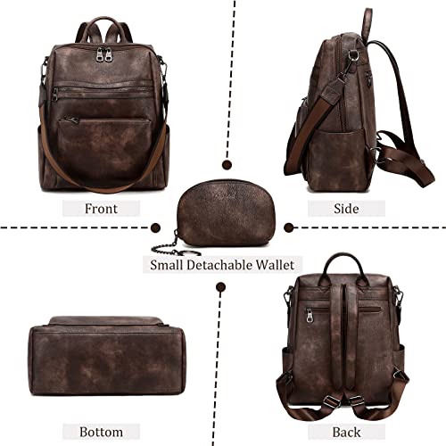 AGLOD Leather Backpack Purse for Women Designer Ladies Shoulder Bag Fashion Faux Work Travel Handbags - color: Kcus22001-coarse Grain Two-tone Coffee