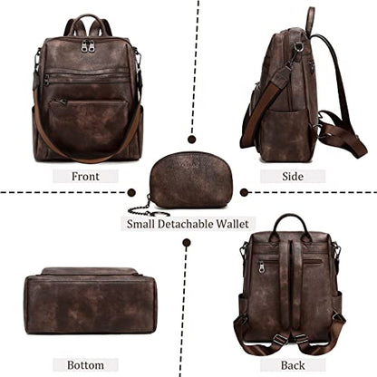 AGLOD Leather Backpack Purse for Women Designer Ladies Shoulder Bag Fashion Faux Work Travel Handbags - color: Kcus22001-coarse Grain Two-tone Coffee