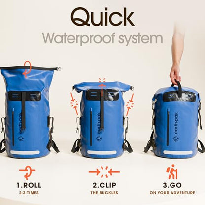 Earth Pak Waterproof Backpack - Heavy Duty Hiking Backpack - Roll-Top Closure Bag - Cushioned Dry Bag Waterproof Phone Case - color: Blue, size: 35L