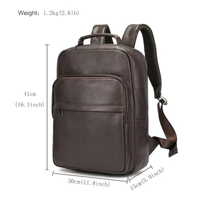 LUUFAN Genuine Leather Backpack for Men 15.6 Inch Laptop Daypack Rucksack Shoulder Bag for Business Travel Outdoor, Brown - color: 8019-brown