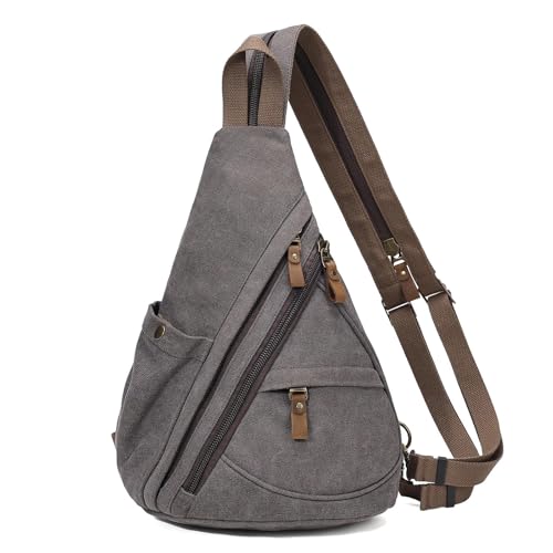 KouLi Buir Canvas Sling Bag - Small Crossbody Backpack Shoulder Casual Daypack Rucksack for Men Women - color: D.grey