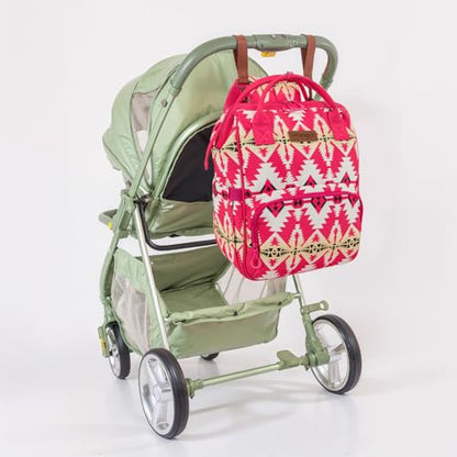 Montana West Wrangler Callie Diaper Bag Backpack with Stroller Straps Western Pattern Multifunction Baby Travel Bag WG2204-91102HPK - color: Tt-hot Pink
