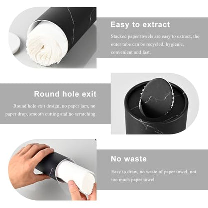 4PCS Car Tissue Holder, Car Cup Holder Convenient Travel Tissue Tube Box with Facial Tissues, Portable Round Tissues Holder Paper Towel Cylinder for Car Home Office (Marble Black) - color: Marble Black