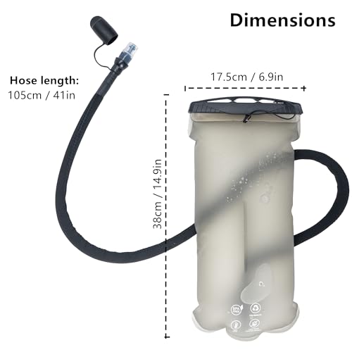 GLANC Hydration Bladder - 2L Water Bladder with Cleaning Kit for Outdoor Hiking Backpack, BPA Free Leakproof Water Reservoir for Hydration Pack, Insulated Hose & High Flow Bite Valve - color: Light gray (No Kit)
