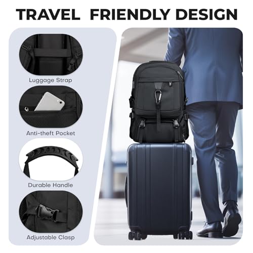 Large Travel Backpack for Men Women,Carry on Backpack with Shoe Compartment USB Charging Port,College Backpack,Bookbag fit 17.3 Inch Laptop for Business Hiking Camping (Fits 4.92-5.91 ft height) - size: 17.3 inch