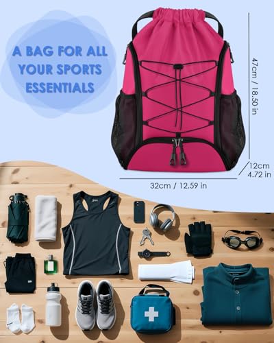 BROTOU Soccer Bags, Football Backpack, Volleyball Bag, Drawstring Soccer Backpack with Ball and Shoe Compartment - color: Pink