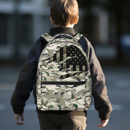 Wild Duck Camo Backpack for Boys Camo Hunter American Flag Duck School Bag for Elementary Middle School Daypack Travel Bookbag for Age 6-18 Teen Kids Back Pack - color: Wild Duck