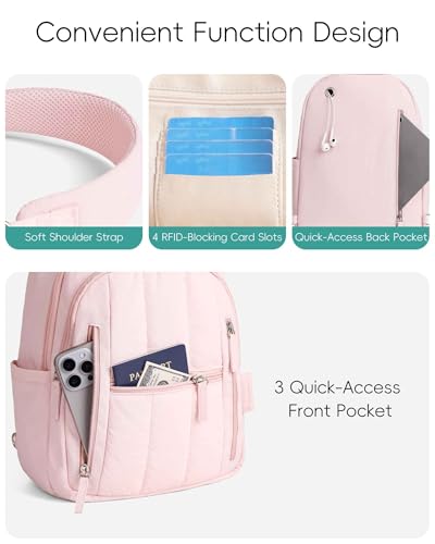 HomemeDiary Large Sling Bag for Women, Puffer Crossbody Bag Purses Sling Backpack, RFID Fanny Packs for Travel Daily Hiking - color: Pink