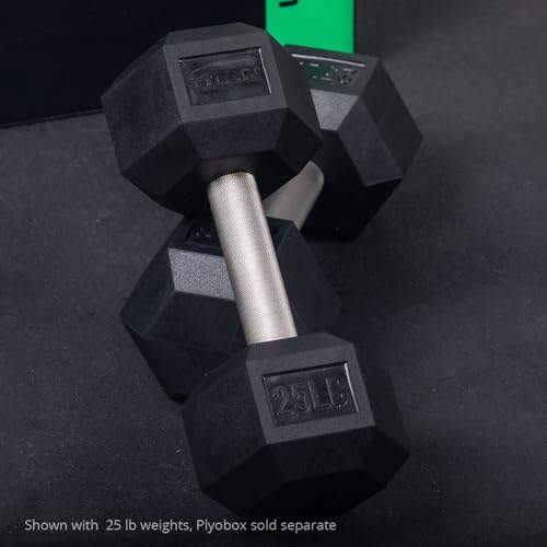 Titan Fitness 55 LB Pair Free Weights, Black Rubber Coated Hex Dumbbell, Straight Stainless Steel Handle, Strength Training, Full Body Workout